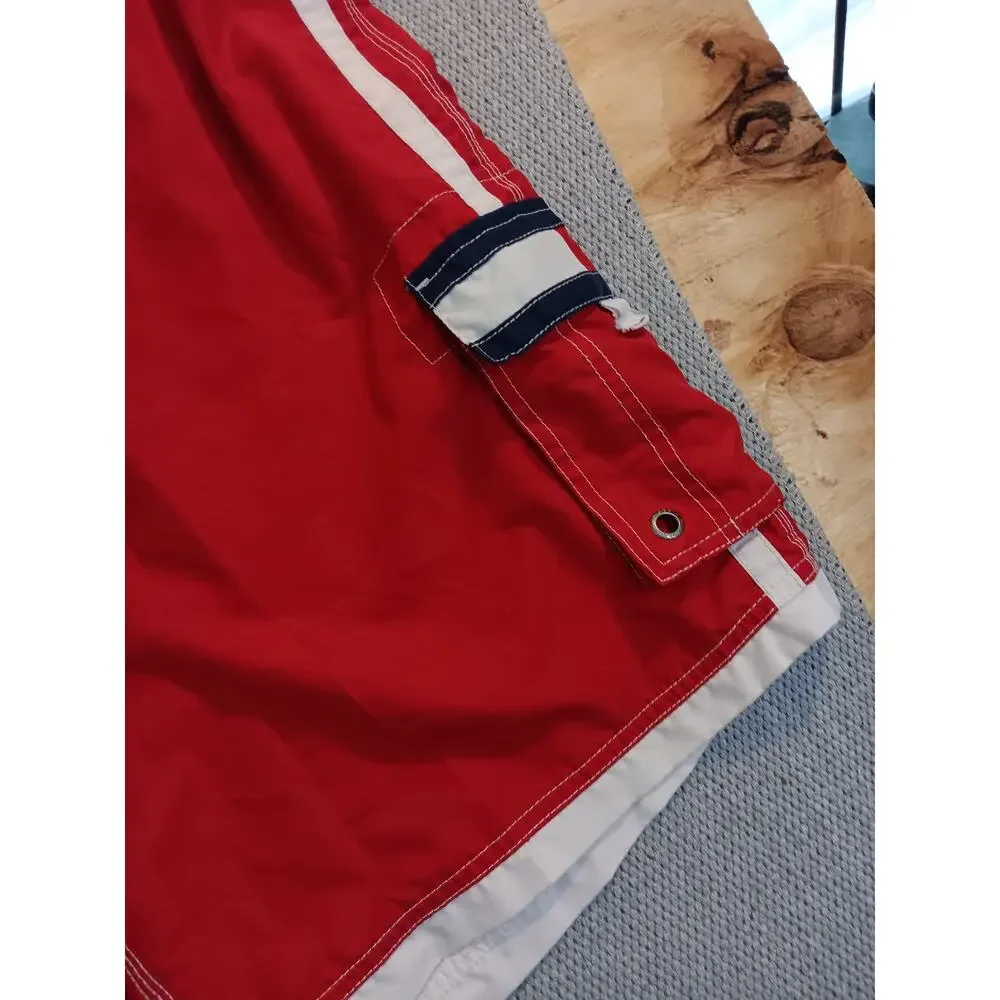 Vtg Tommy Hilfiger Board Swim Shorts XXL 44 Red/White Stripe Beach Big Man‎